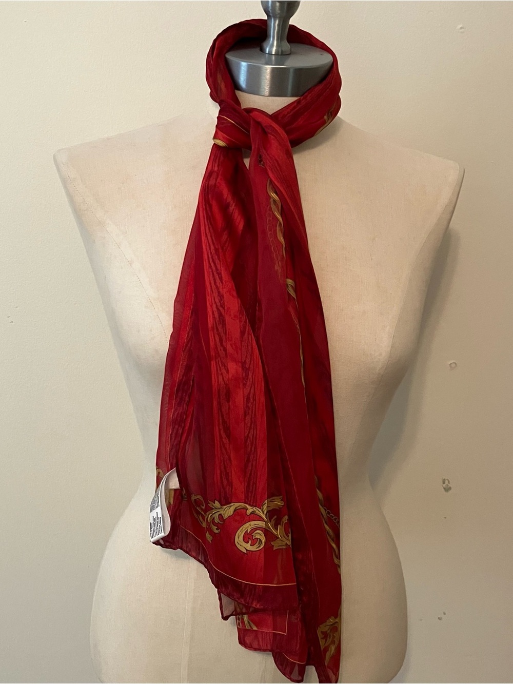 VTG Elaine Gold Red Gold Chain Scarf Rectangle 11x25in Nautical Equestrian